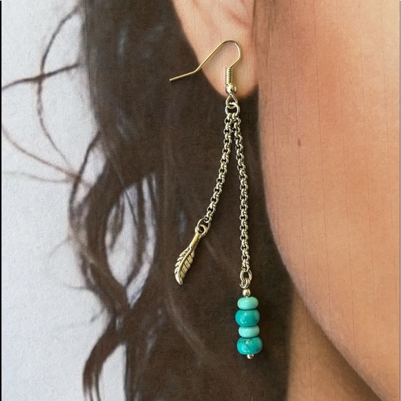 Genuine Turquoise & silver leaf dangly earrings - Picture 8 of 11